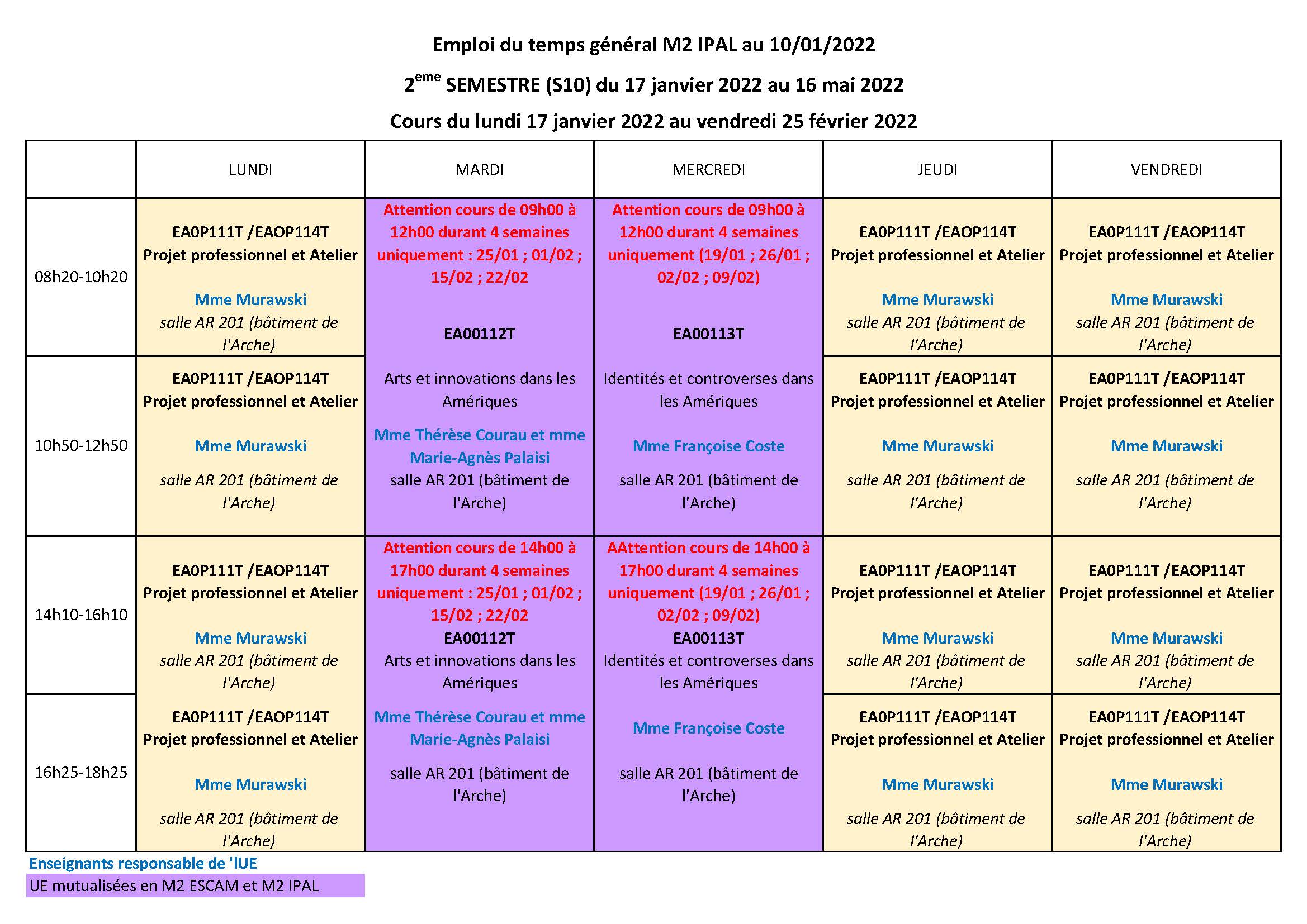 Emplois du temps - Formation - Université de Pau et des Pays de l